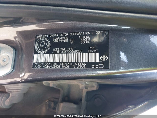Aukcja sprzedaży 2013 Toyota Yaris Le, vin: JTDKTUD37DD568255, numer aukcji: 12708298