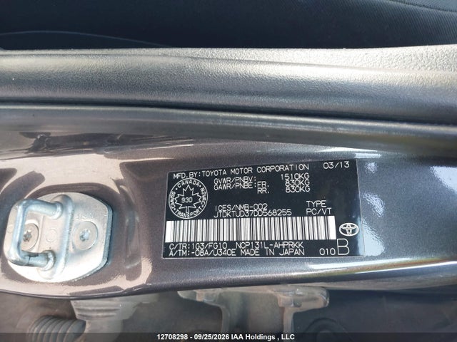 Aukcja sprzedaży 2013 Toyota Yaris Le, vin: JTDKTUD37DD568255, numer aukcji: 12708298