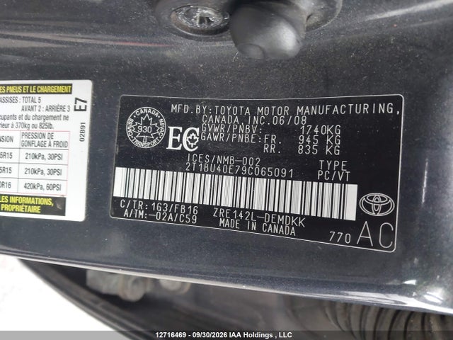 Aukcja sprzedaży 2009 Toyota Corolla Ce, vin: 2T1BU40E79C065091, numer aukcji: 12716469