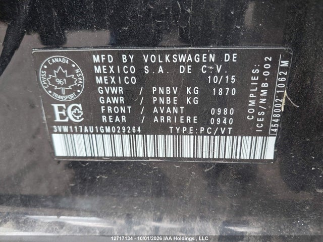 Продаж на аукціоні авто 2016 Volkswagen Golf 1.8 Tsi Comfortline/1.8 Tsi Highline/1.8 Tsi Trendline, vin: 3VW117AU1GM029264, номер лоту: 12717134
