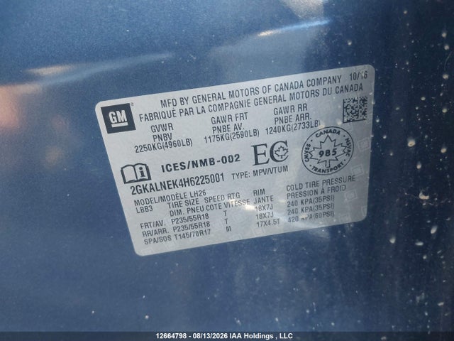 Продаж на аукціоні авто 2017 Gmc Terrain Sle-2, vin: 2GKALNEK4H6225001, номер лоту: 12664798