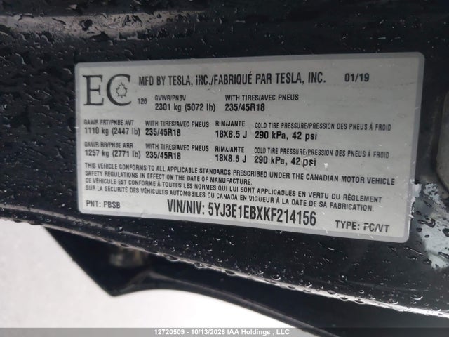 Tesla MODEL 3 2019 5YJ3E1EBXKF214156 Image 19