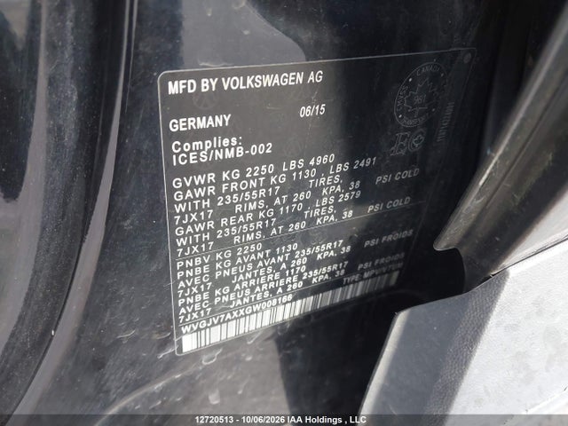 Продаж на аукціоні авто 2016 Volkswagen Tiguan Comfortline/highline/special Edition, vin: WVGJV7AXXGW008166, номер лоту: 12720513
