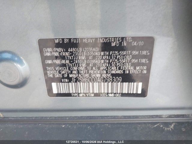 12720531 :رقم المزاد ، JF2SH6CC0AG798309 vin ، 2010 Subaru Forester 2.5 X Touring Package مزاد بيع