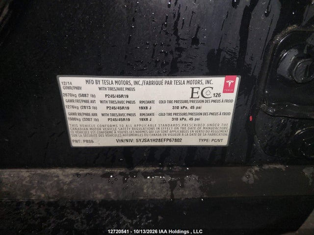 5YJSA1H28EFP67802 Tesla MODEL S