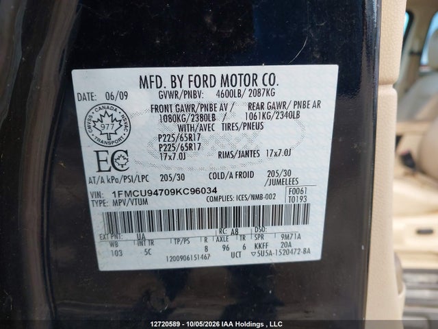 Продаж на аукціоні авто 2009 Ford Escape, vin: 1FMCU94709KC96034, номер лоту: 12720589