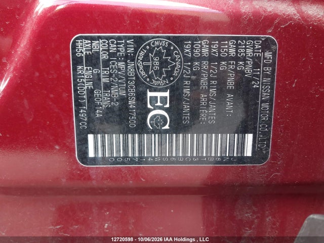 2025 Nissan Rogue Sl მანქანა იყიდება აუქციონზე, vin: JN8BT3CB6SW417500, აუქციონის ნომერი: 12720598