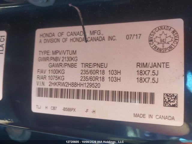 Honda Cr-v Ex-l 2017 2HKRW2H88HH129520 Image 9