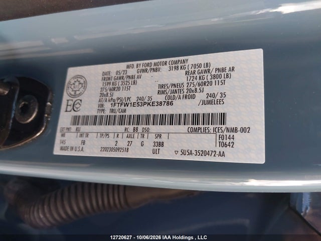Aukcja sprzedaży 2023 Ford F-150 Xlt, vin: 1FTFW1E53PKE38786, numer aukcji: 12720627