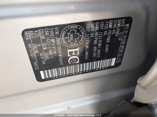 JN8BT3BB8SW158347 Nissan Rogue Sv/rock Creek