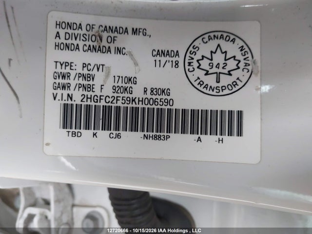 2HGFC2F59KH006590 Honda Civic Lx