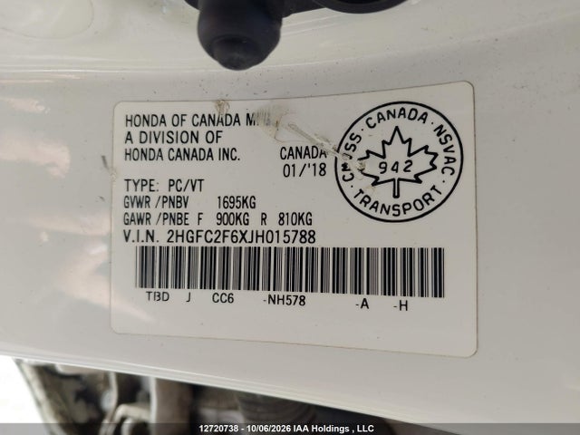 Honda Civic Lx 2018 2HGFC2F6XJH015788 Image 9