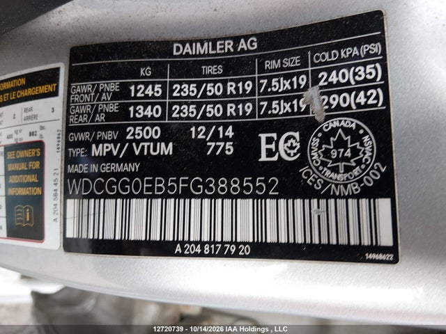 WDCGG0EB5FG388552 Mercedes-Benz Glk 250 Bluetec