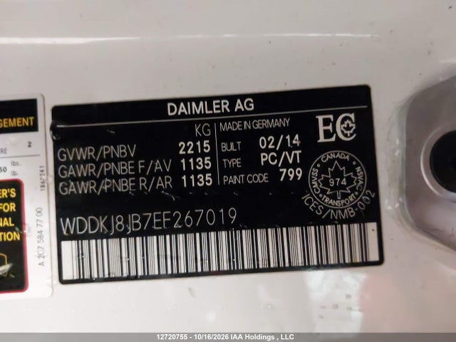 12720755 :رقم المزاد ، WDDKJ8JB7EF267019 vin ، 2014 Mercedes-benz E 350 4matic مزاد بيع