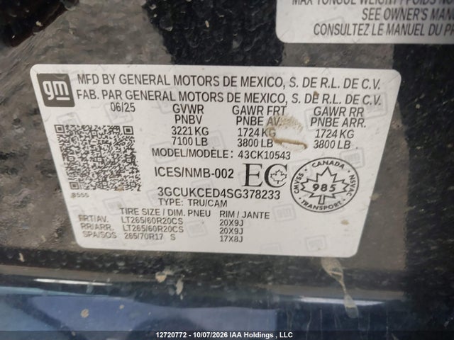 Продаж на аукціоні авто 2025 Chevrolet Silverado 1500 4wd Custom Trail Boss, vin: 3GCUKCED4SG378233, номер лоту: 12720772