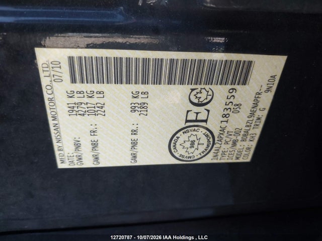 Продаж на аукціоні авто 2010 Nissan Altima S, vin: 1N4AL2APXAC183559, номер лоту: 12720787