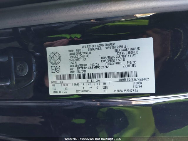 Продажа на аукционе авто 2021 Ford F-150 Xlt, vin: 1FTFX1E58MFC52761, номер лота: 12720789