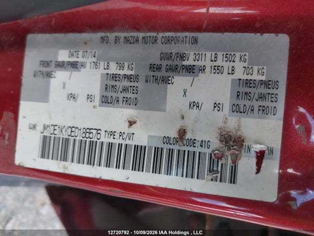 12720792 :رقم المزاد ، JM1DE1KY0E0186576 vin ، 2014 Mazda Mazda2 Gx مزاد بيع