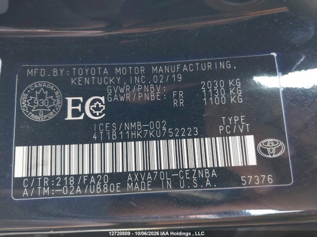 Toyota Camry 2019 4T1B11HK7KU752223 Image 19