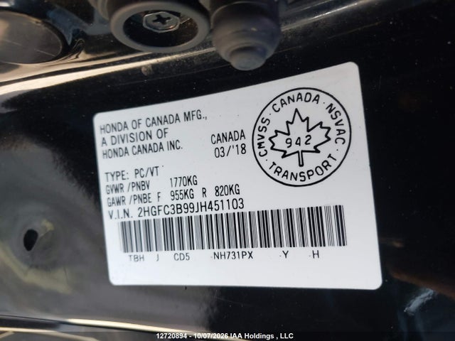 Honda Civic Touring 2018 2HGFC3B99JH451103 Image 20