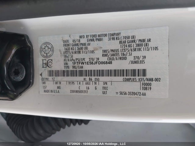 Aukcja sprzedaży 2018 Ford F150 Supercrew, vin: 1FTFW1E58JFD06848, numer aukcji: 12720920