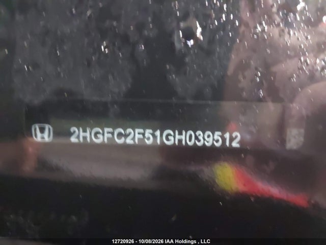 12720926 :رقم المزاد ، 2HGFC2F51GH039512 vin ، 2016 Honda Civic Lx مزاد بيع