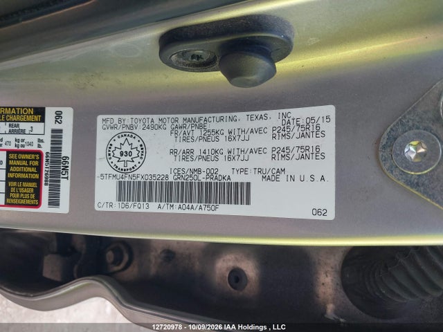 Продажа на аукционе авто 2015 Toyota Tacoma, vin: 5TFMU4FN5FX035228, номер лота: 12720978