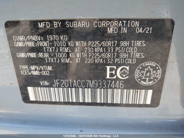 JF2GTACC7M9337446 Subaru Crosstrek Premium