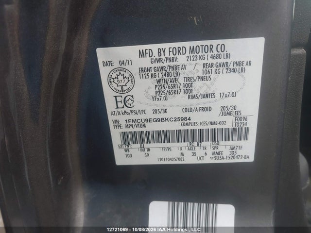Продаж на аукціоні авто 2011 Ford Escape Limited, vin: 1FMCU9EG9BKC25984, номер лоту: 12721069