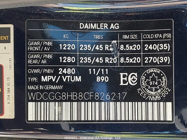 2012 Mercedes-benz Glk 350 4matic მანქანა იყიდება აუქციონზე, vin: WDCGG8HB8CF826217, აუქციონის ნომერი: 12721073