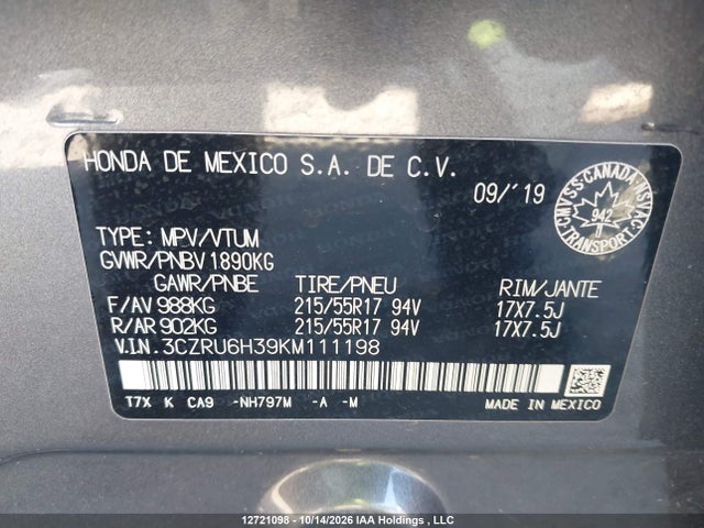 Honda HR-V LX 2019 3CZRU6H39KM111198 Image 18