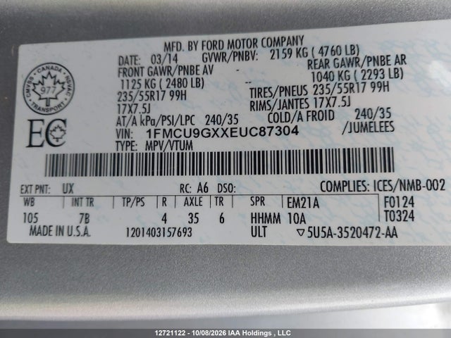 Ford ESCAPE SE 2014 1FMCU9GXXEUC87304 Image 19