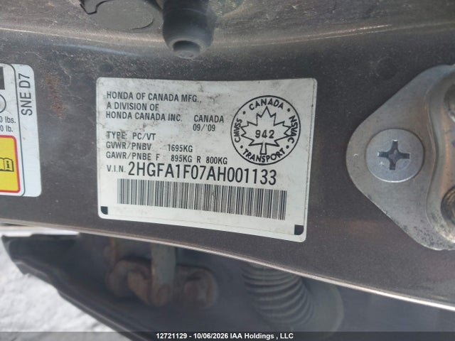 Продажа на аукционе авто 2010 Honda Civic Exl, vin: 2HGFA1F07AH001133, номер лота: 12721129