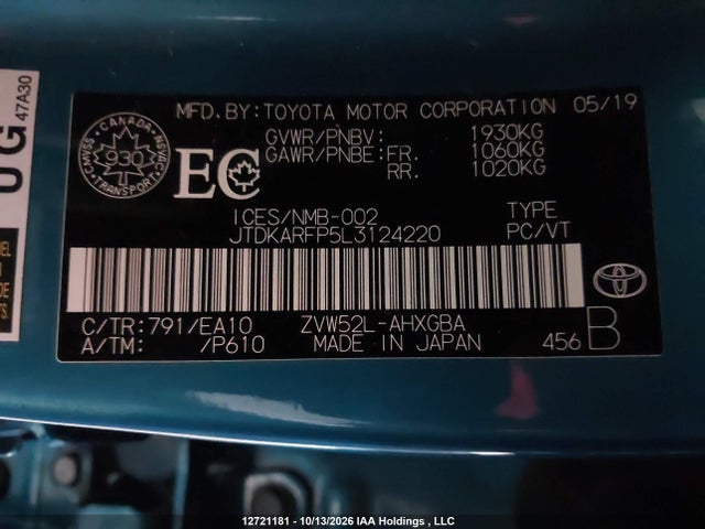 Aukcja sprzedaży 2020 Toyota Prius Prime Upgrade, vin: JTDKARFP5L3124220, numer aukcji: 12721181