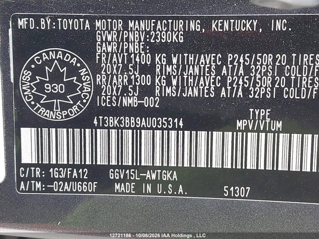 Продаж на аукціоні авто 2010 Toyota Venza Base V6, vin: 4T3BK3BB9AU035314, номер лоту: 12721186