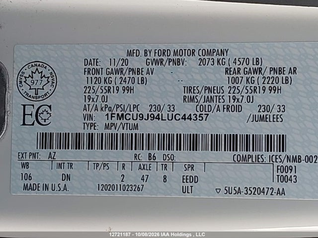 Ford Escape Titanium 2020 1FMCU9J94LUC44357 Image 9