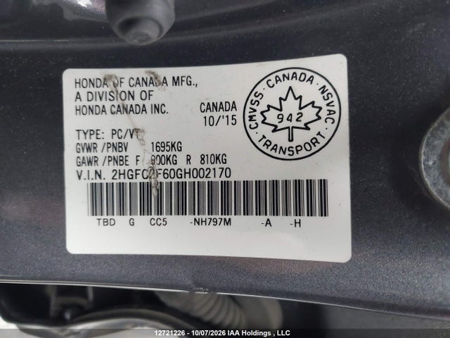 Honda Civic Lx 2016 2HGFC2F60GH002170 Image 19