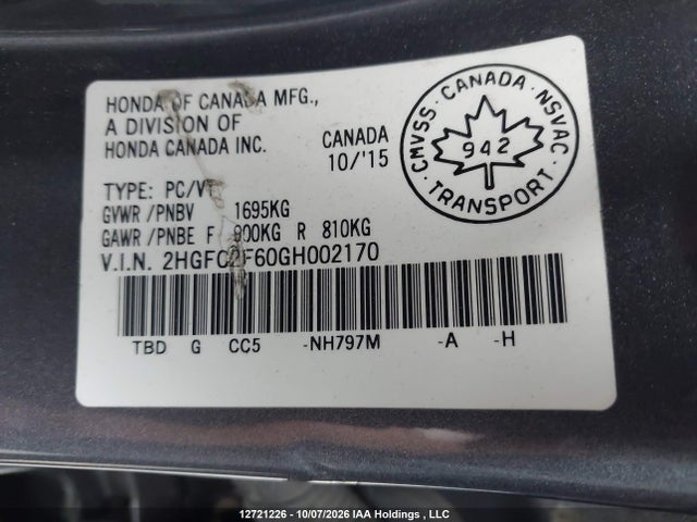 Honda Civic Lx 2016 2HGFC2F60GH002170 Image 9