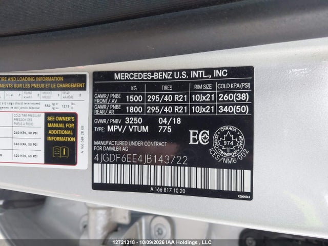 4JGDF6EE4JB143722 Mercedes-Benz Gls 450 4matic