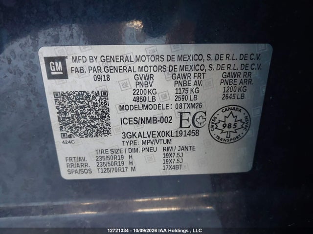 Aukcja sprzedaży 2019 Gmc Terrain Slt, vin: 3GKALVEX0KL191458, numer aukcji: 12721334