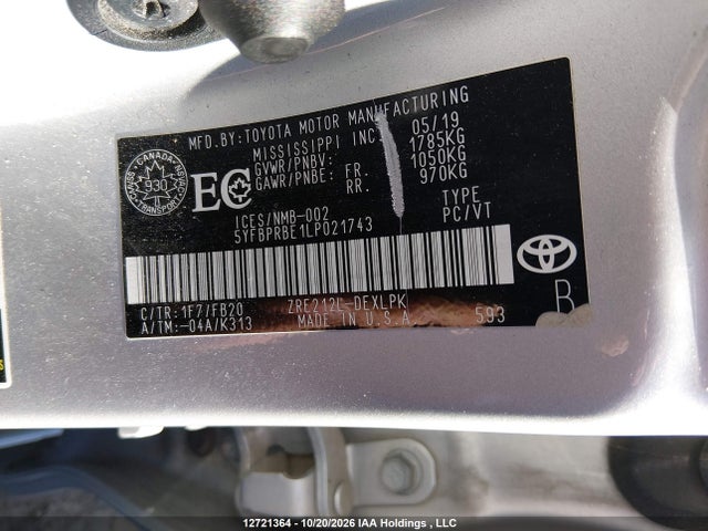 Toyota COROLLA LE 2020 5YFBPRBE1LP021743 Image 9