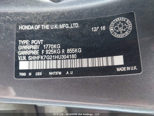 SHHFK7G21HU304180 Honda Civic Lx