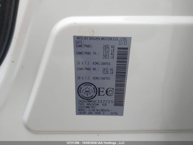 Продаж на аукціоні авто 2014 Infiniti Qx60, vin: 5N1AL0MM5EC517725, номер лоту: 12721396