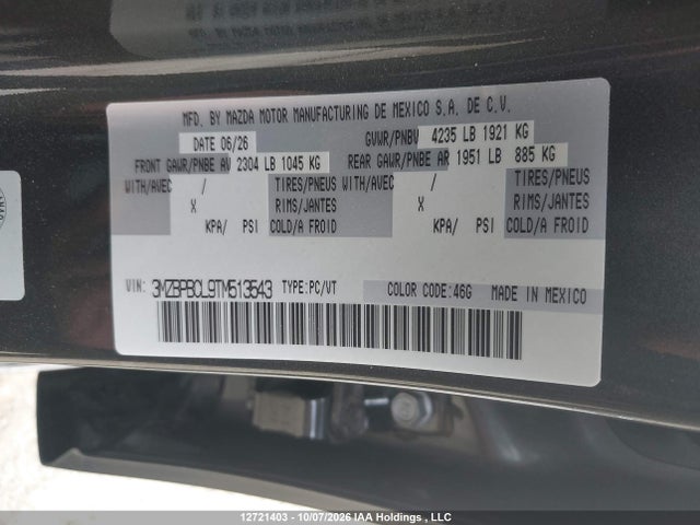 Aukcja sprzedaży 2026 Mazda 3 Preferred/carbon Edition, vin: 3MZBPBCL9TM513543, numer aukcji: 12721403