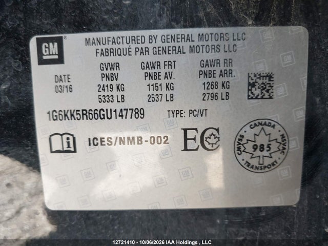 12721410 :رقم المزاد ، 1G6KK5R66GU147789 vin ، 2016 Cadillac Ct6 3.0l Twin Turbo Platinum مزاد بيع