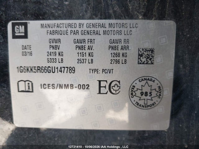 12721410 :رقم المزاد ، 1G6KK5R66GU147789 vin ، 2016 Cadillac Ct6 3.0l Twin Turbo Platinum مزاد بيع