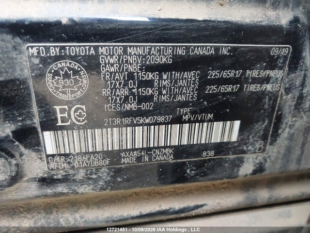 Toyota Rav4 Xle 2019 2T3R1RFV5KW079837 Image 9