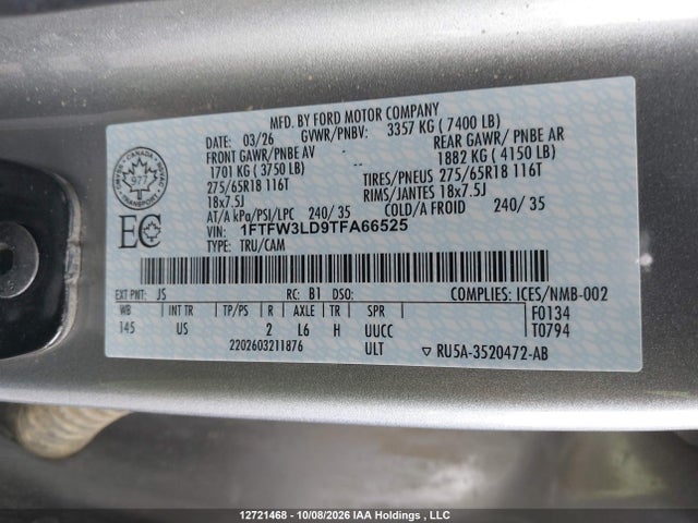 1FTFW3LD9TFA66525 Ford F150 Xlt