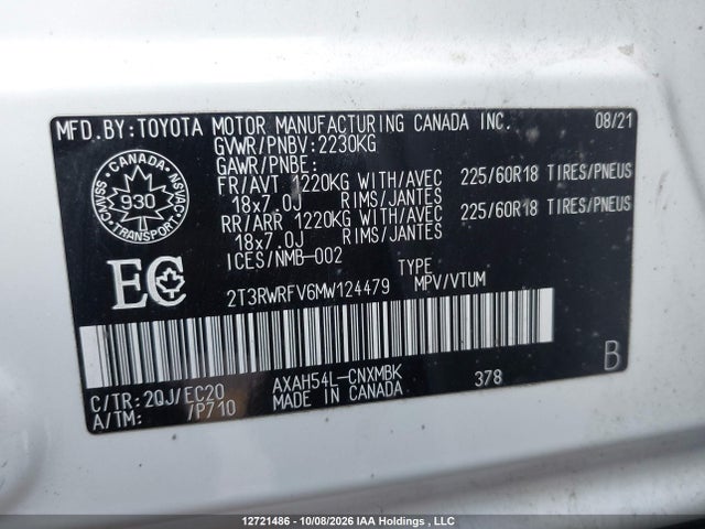 2T3RWRFV6MW124479 Toyota Rav4 Xle