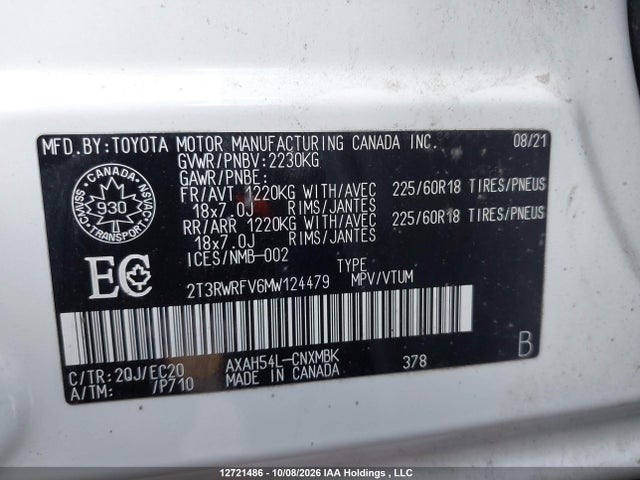 2T3RWRFV6MW124479 Toyota Rav4 Xle